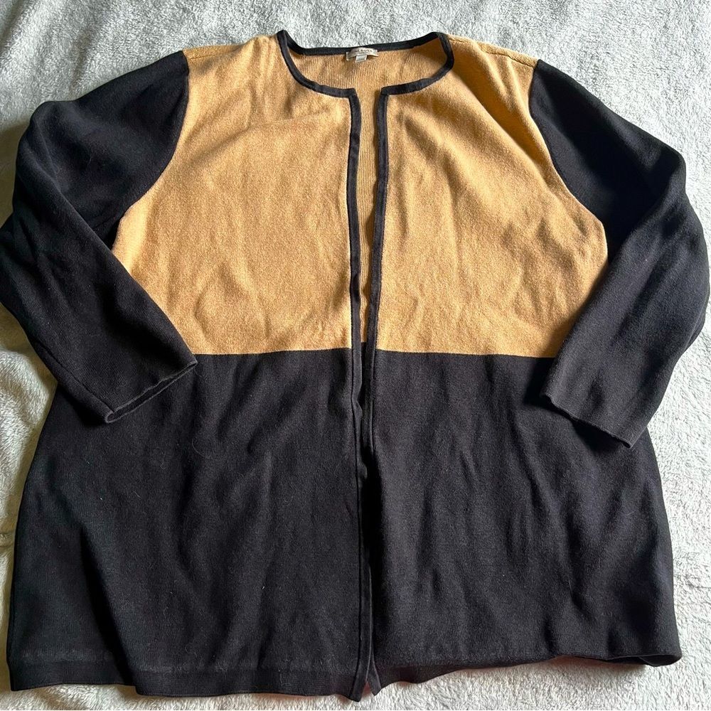 Talbots Petite Coatigan Open Front Cardigan Color Block Tan Black Structured PXL